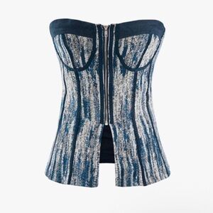 Chic Blue and Gray Strapless Corset Top